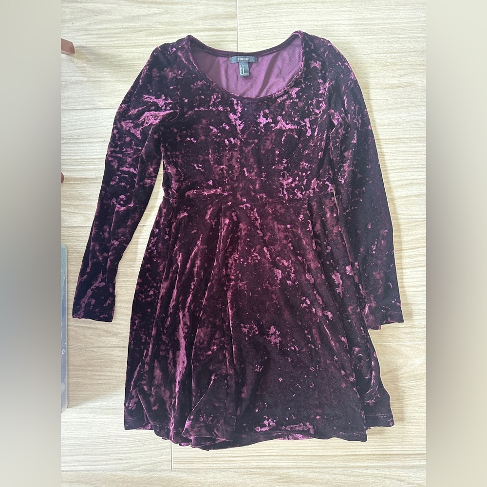 Velvet Long Sleeve Dress in Deep Purple
